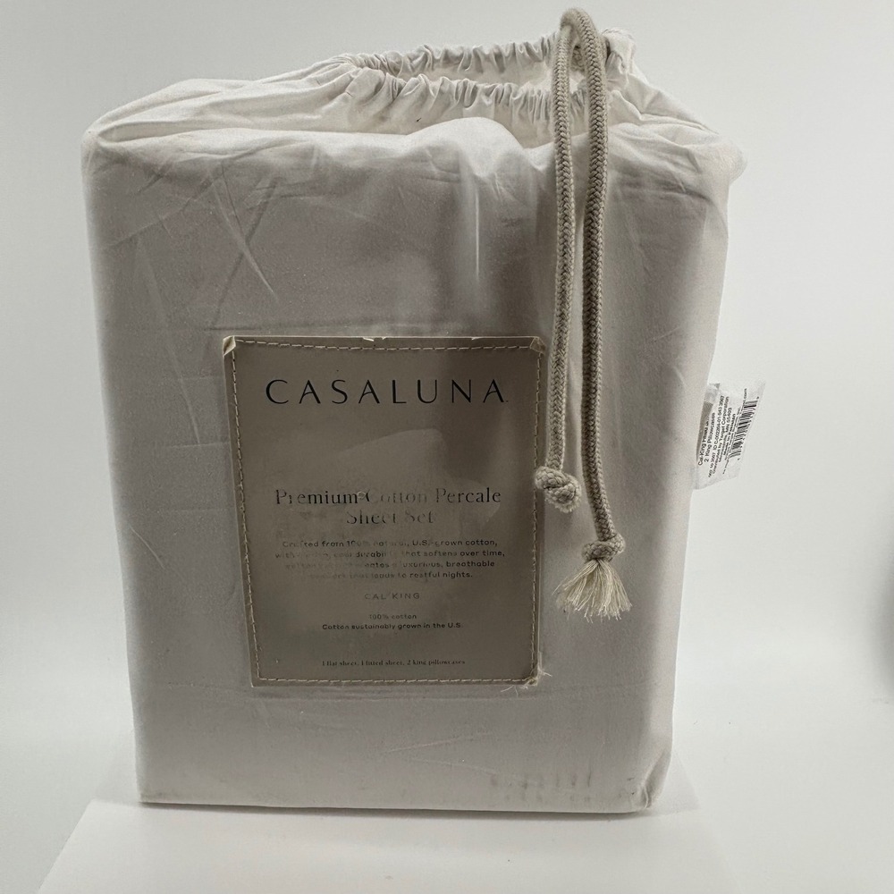 Casaluna Premium Cotton Percale Sheet Set California King White 400 Thread Count
